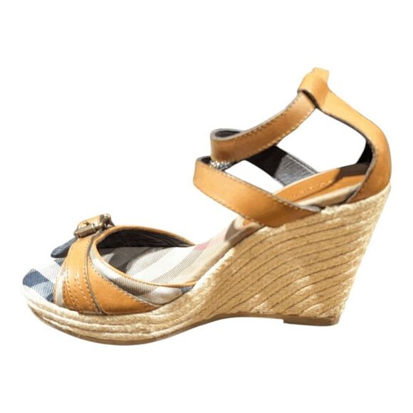 BURBERRY Nova Check Canvas/Leather Espadrille Wedge Sandals Size 40 - Picture 6 of 9